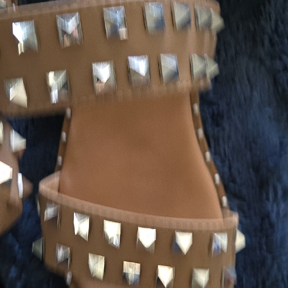 Steve Madden Tan Studded Slide Sandals - Picture 10 of 16